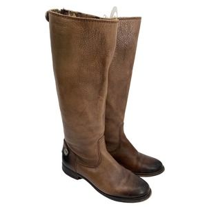 Arturo Chiang Women 6.5 Brown Destressed Leather Riding Boots Zip Button FLAWED